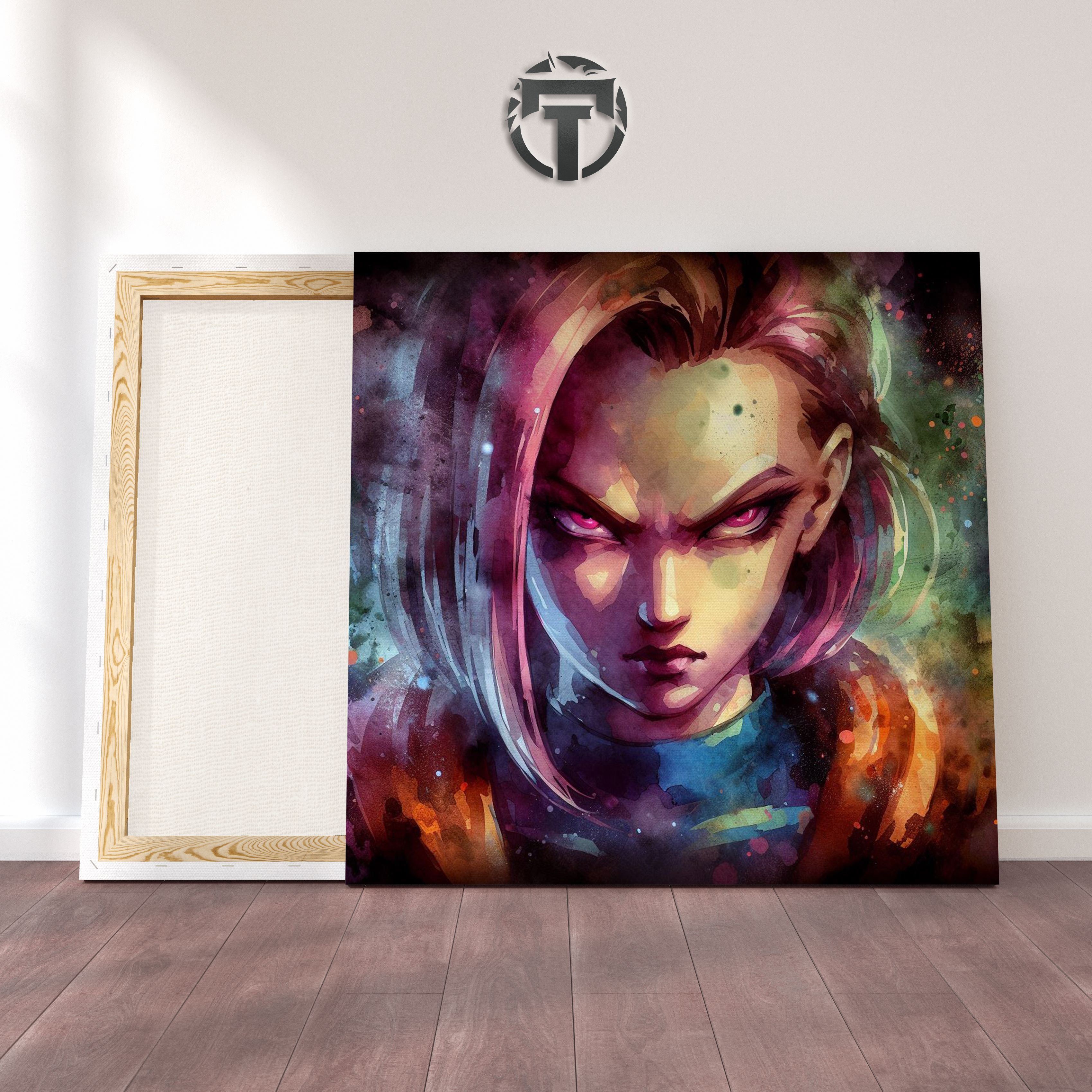 Mechanical Muse: An Android 18 Watercolour Canvas