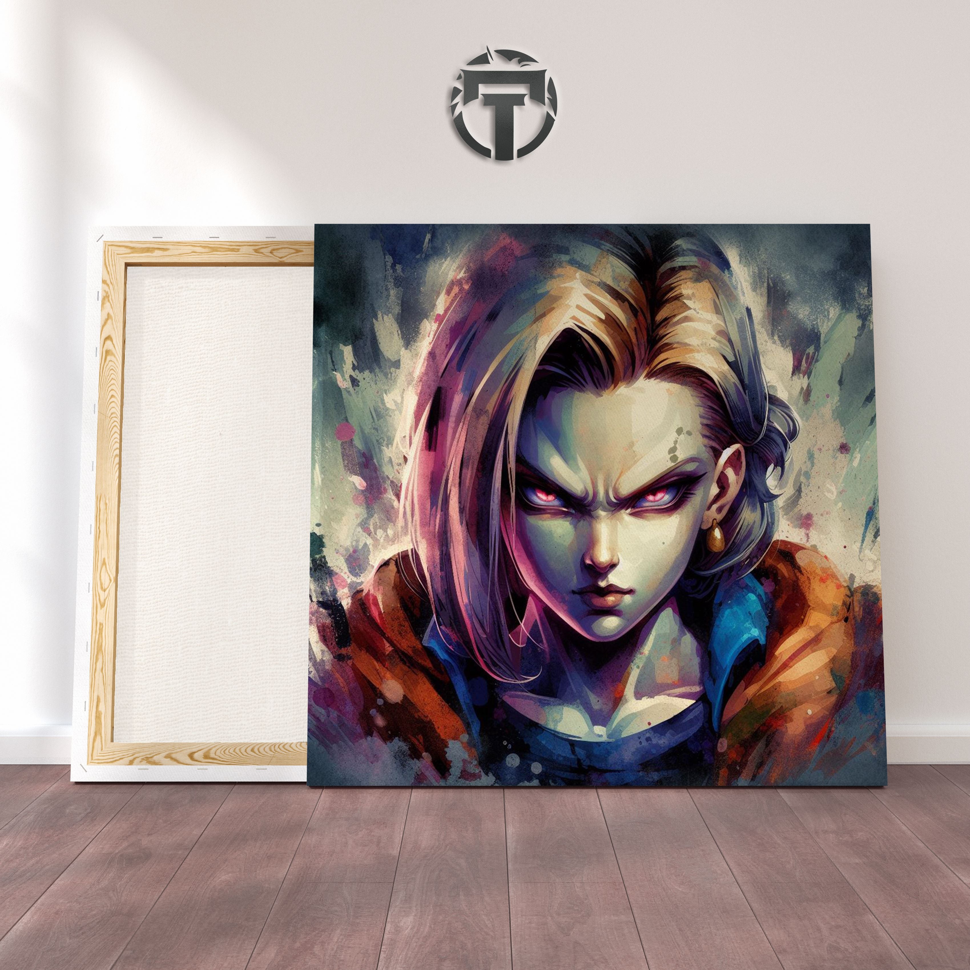 Smoldering Strength: An Android 18 Watercolour Canvas